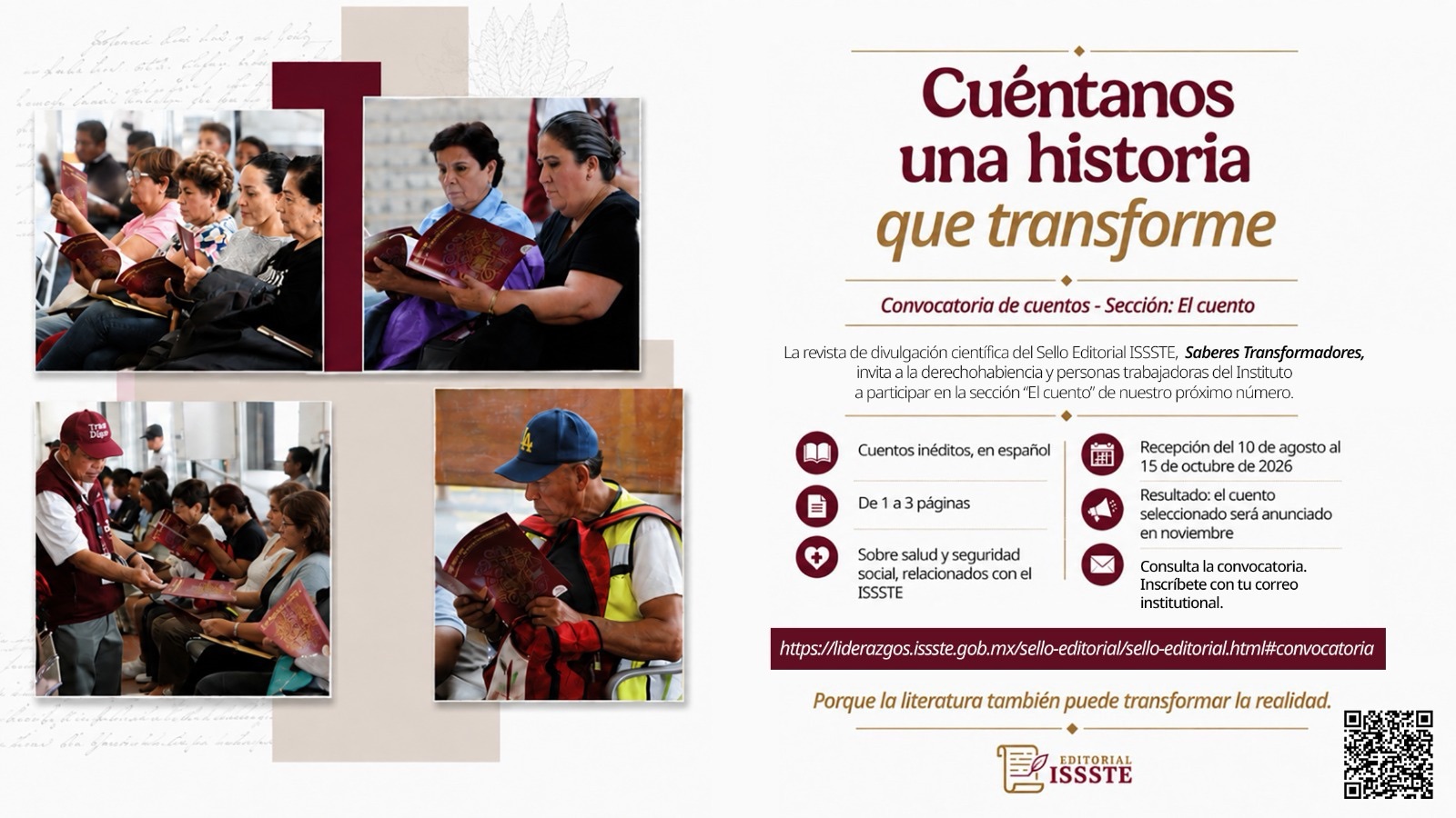 Convocatoria literaria «Cuéntanos una historia que transforme» de la revista Saberes Transformadores — Sello Editorial ISSSTE